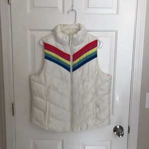 SO Retro Style Rainbow Chevron Quilted Puffer Vest Size XL White